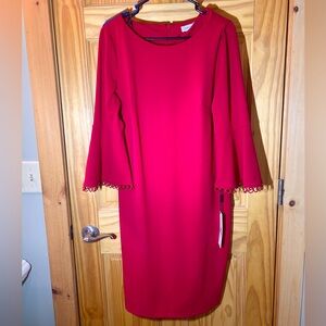 Calvin Klein Vibrant Red Long Sleeve Dress